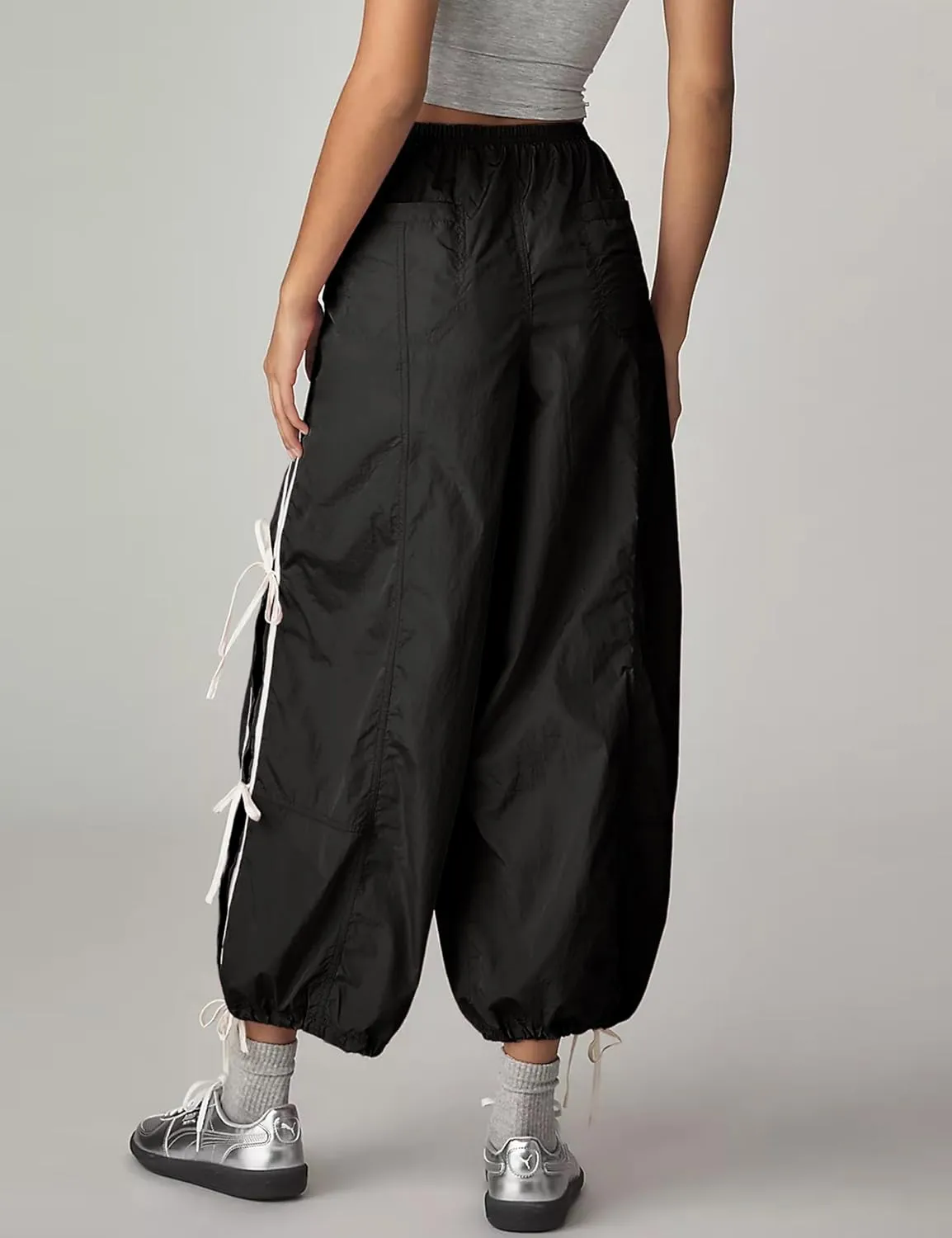 Zhiyouni Parachute Pants for Women Elastic High Waist Full Twist Hiking Cargo Pants Trousers