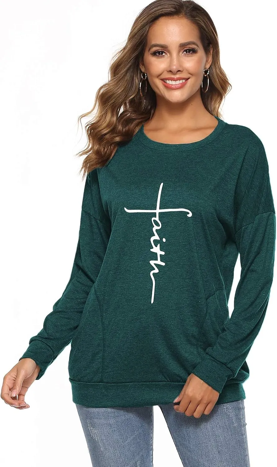 ZILIN Women's Casual Letter Print Crewneck T-Shirt Long Sleeve Tunic Tops Sweatshirt with Pockets