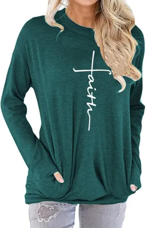 ZILIN Women's Casual Letter Print Crewneck T-Shirt Long Sleeve Tunic Tops Sweatshirt with Pockets