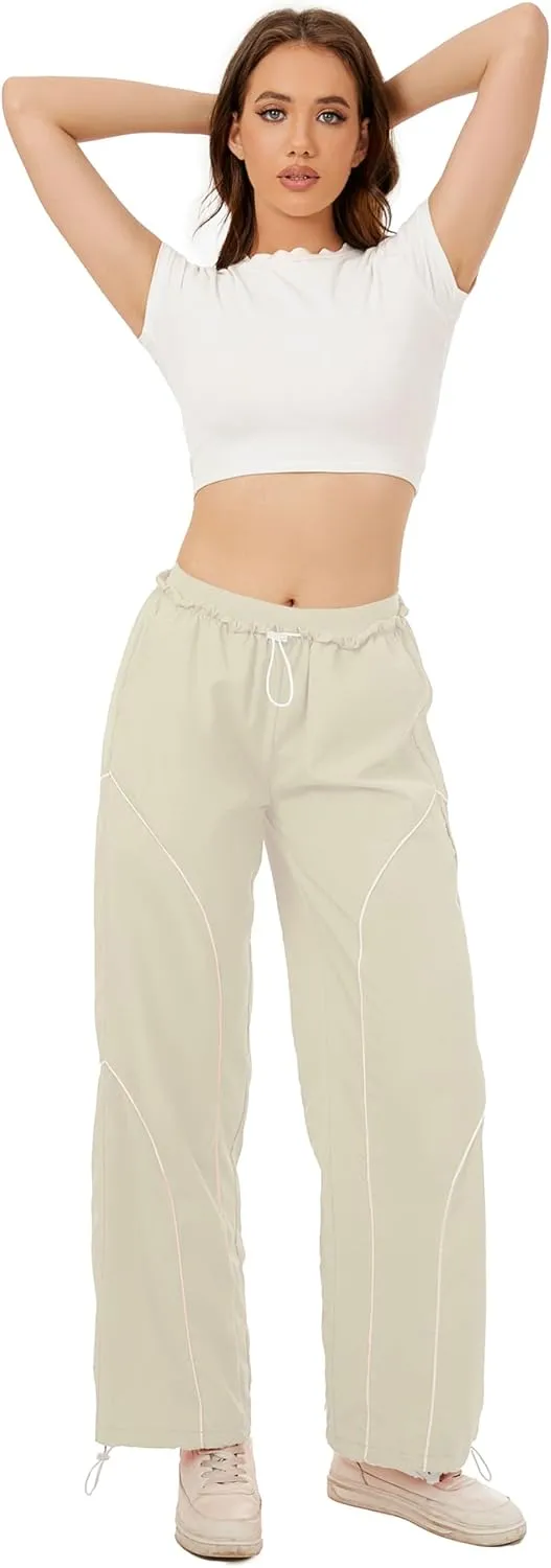 Zontroldy Cargo Pants Women Parachute Pants Y2K Baggy Casual High Waist Wide Leg Track Pants Streetwear