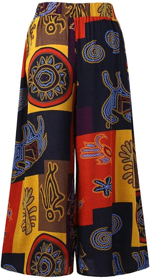 ZYXTIM Novelty African Print Wide Leg Lounge Pants for Women,Loose Fit Boho Hippie Summer Casual Pants with Pocket