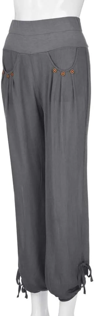 ZYXTIM Womens Casual Cotton Linen Pants Elastic Waisted Smocked Solid Color Summer Beach Yoga Trousers