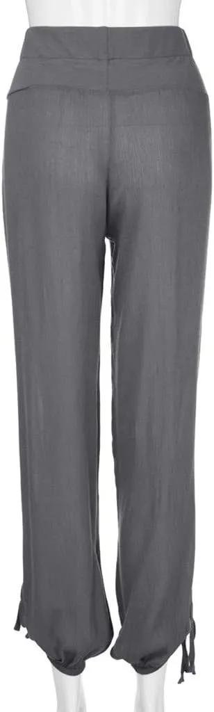 ZYXTIM Womens Casual Cotton Linen Pants Elastic Waisted Smocked Solid Color Summer Beach Yoga Trousers